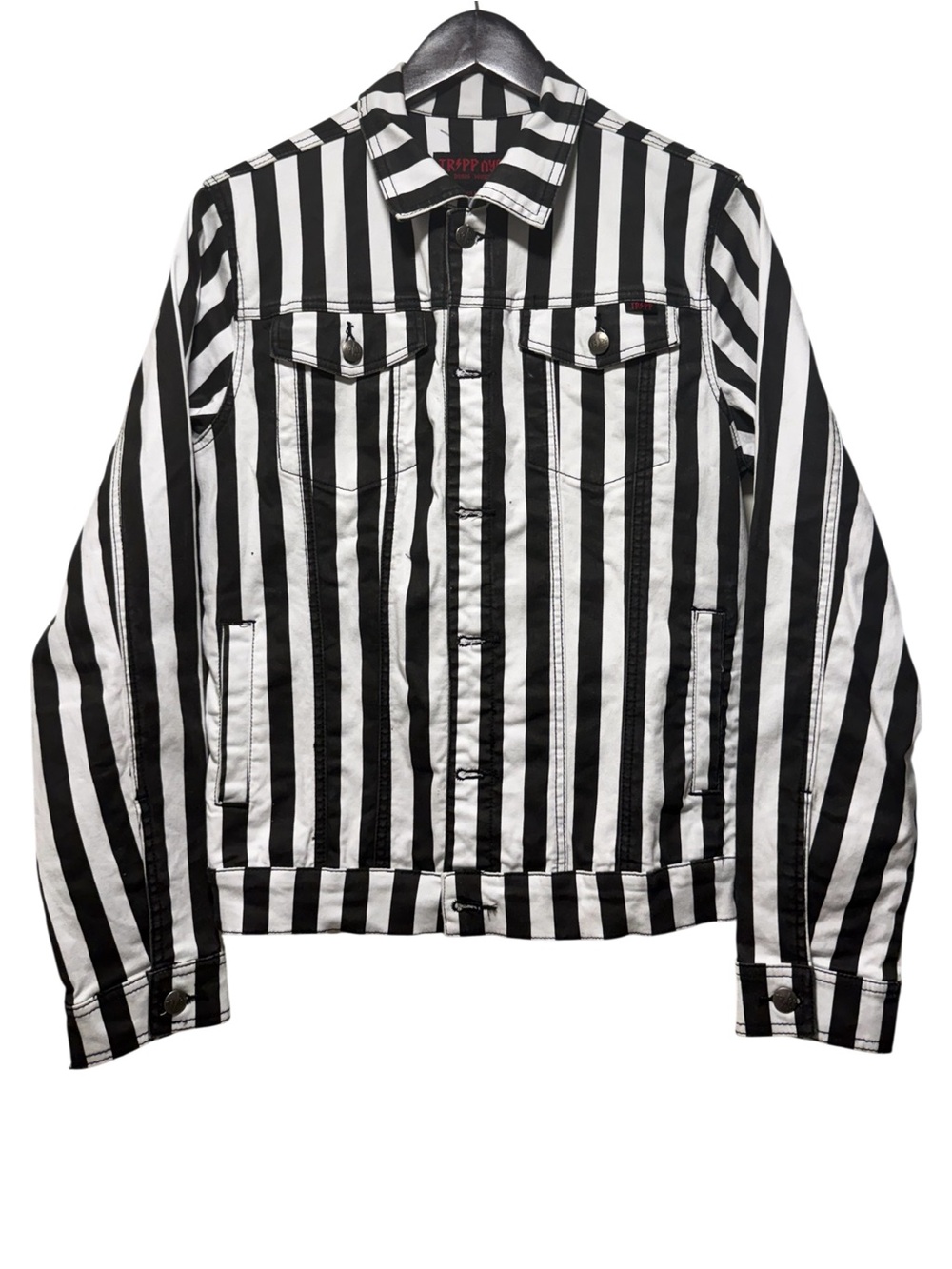 Vintage Tripp NYC Wide Striped Trucker Jacket Size S Y2K Goth Punk Grunge RARE